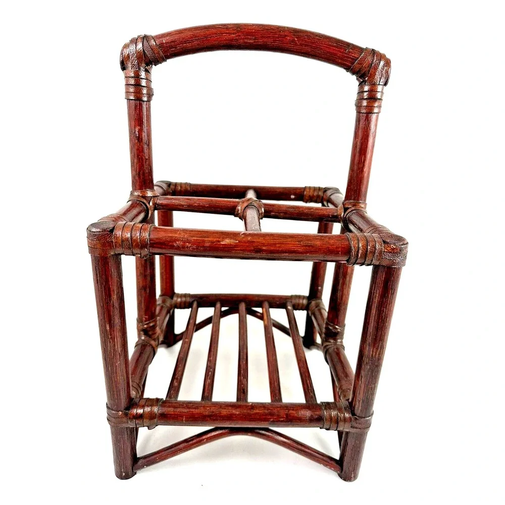Wicker Rattan Wine Bottle Stand Holder Carrier Caddy 4 Bottle Cherry Red Finish
